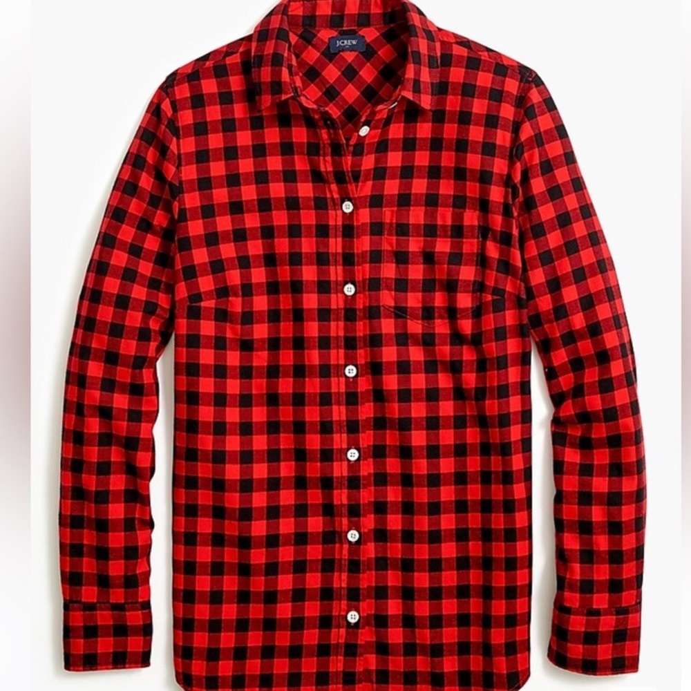 J. Crew Red and Black Gingham check flannel shirt in signature fit